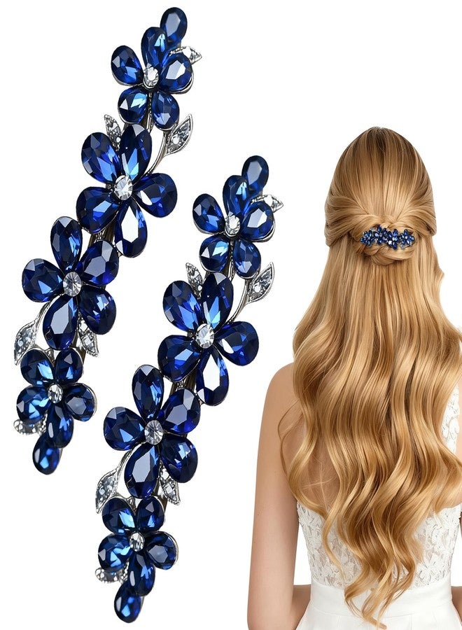 CYUXING 2Pcs Blue Hair Barrettes for Women, Rhinestone Clips with Premium Crystal, Jewelry Accessories for Women with Thin Thick Hair, Secure Grip for Various Hairstyles - Image 1
